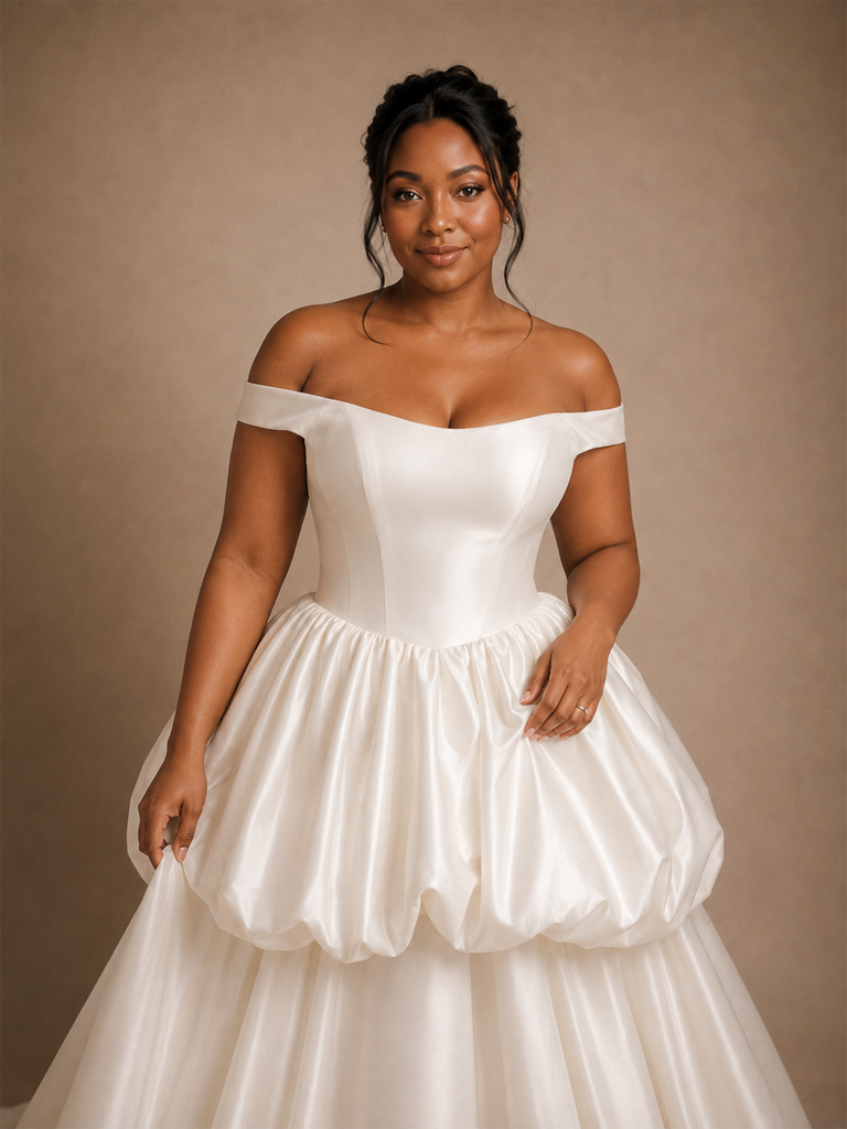 ChicSew Classy Unique Off The Shoulder Satin A-Line Sleeveless Floor-Length Wedding Dress