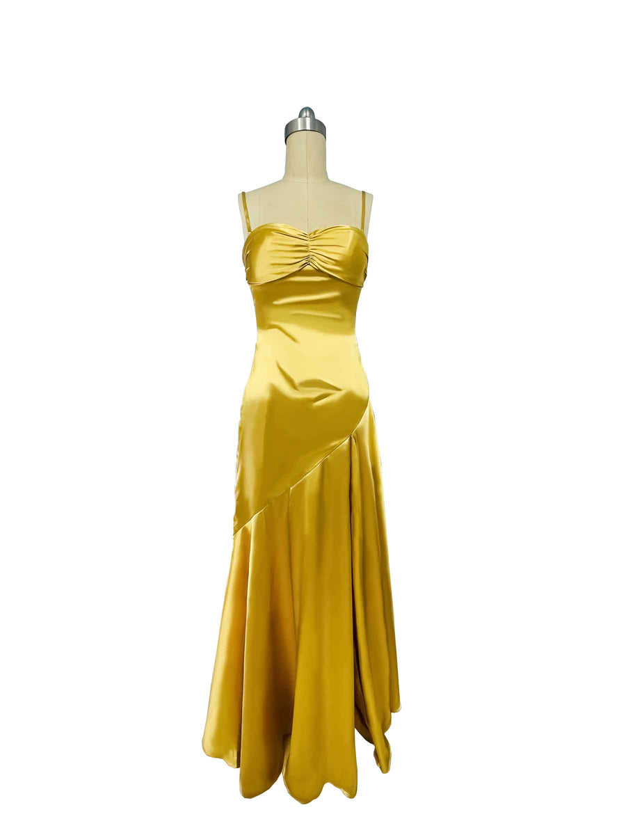 Sexy Spaghetti Straps Sheath Long Soft Satin Unique Mermaid Bridesmaid Dresses For Wedding