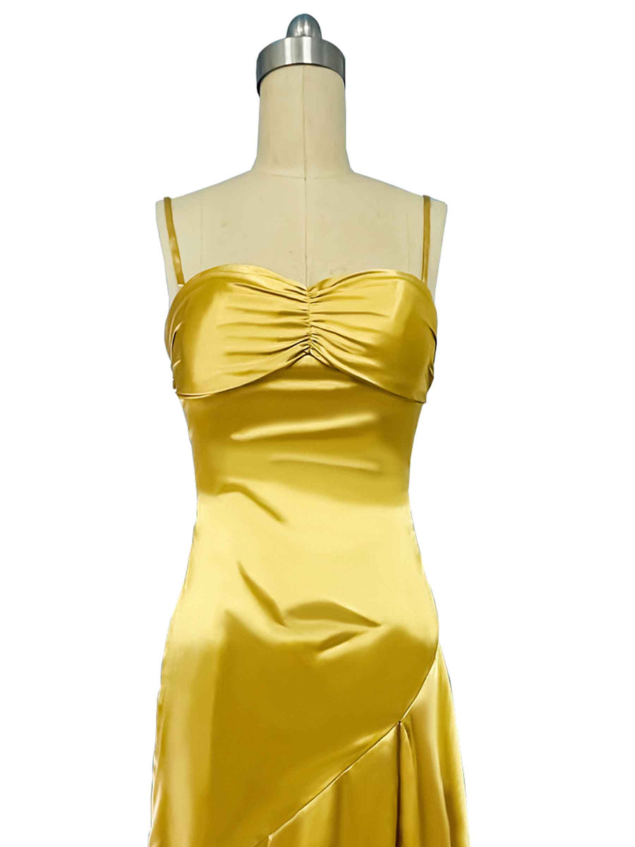 Sexy Spaghetti Straps Sheath Long Soft Satin Unique Mermaid Bridesmaid Dresses For Wedding