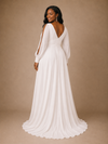 ChicSew Fancy V-Neck A-Line Cold Shoulder Long Sleeves Chiffon Floor-Length Wedding Dress With Side Slit