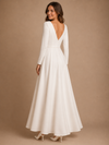 ChicSew Modern V-Neck Long Sleeves Beading Crepe A-Line Floor-Length Wedding Dress