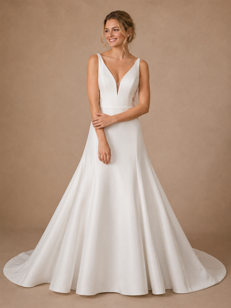 ChicSew Sexy Spaghetti Straps Lace A-Line Crepe Floor-Length Wedding Dress