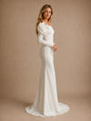 ChicSew Modern Long Sleeves Crepe Maxi Mermaid Wedding Dress With 3D Flower