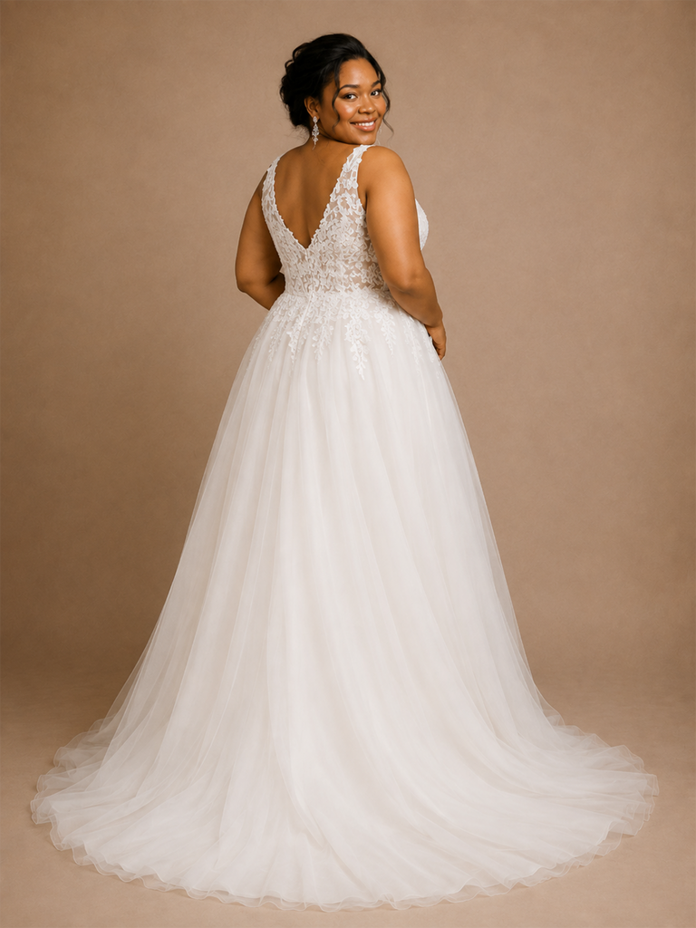 ChicSew Sexy V-Neck A-Line Sleeveless Lace Tulle Maxi Long Wedding Dress