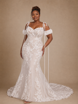 ChicSew Modern Unique Mermaid Cold Shoulder Lace Tulle Maxi Long Wedding Dress