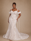 ChicSew Modern Unique Mermaid Cold Shoulder Lace Tulle Maxi Long Wedding Dress
