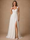ChicSew Fancy Spaghetti Straps Sleeveless Chiffon A-Line Side Slit Long Wedding Dress