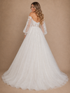 ChicSew Elegant V-Neck 3/4 Sleeves A-Line Tulle Floor-Length Wedding Dress With Lace Appliques