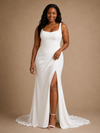 ChicSew Elegant Crepe Square Neck Sleeveless Mermaid Side Slit Long Wedding Dress