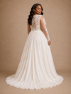 ChicSew Elegant Fancy V-Neck Lace Applique Chiffon Long Sleeves A-Line Maxi Wedding Dress