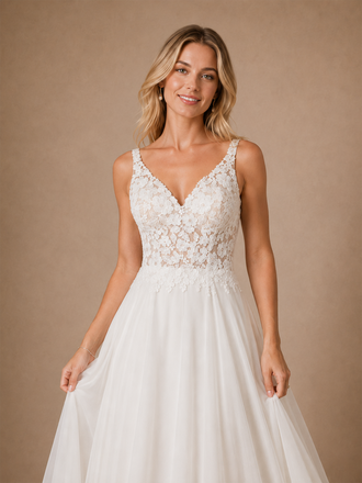 ChicSew Elegant A-Line Lace Chiffon Spaghetti Straps Sleeveless Maxi Wedding Dress