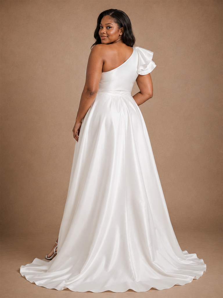 ChicSew Elegant One Shoulder A-Line Side Slit Floor-Length Wedding Dress