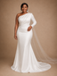 ChicSew Unique Asymmetric Ruching Long Sleeve Long Mermaid Satin Wedding Dress