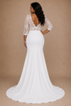 ChicSew Elegant Mermaid V-Neck 3/4 Sleeves Slit Lace Crepe Floor-Length Wedding Dress
