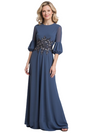 Elegant Jewel 3/4 Sleeves A-Line Chiffon And Lace Mother Of The Bride Dresses