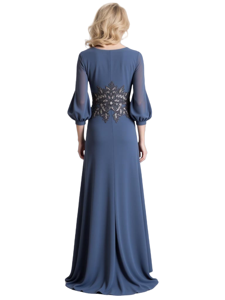 Elegant Jewel 3/4 Sleeves A-Line Chiffon And Lace Mother Of The Bride Dresses