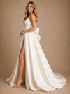 ChicSew Classy Sexy Deep V-Neck Side Slit Satin A-Line Maxi Long Wedding Dress