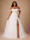 ChicSew Elegant Lace Tulle A-Line Side Slit Off The Shoulder Floor-Length Wedding Dress
