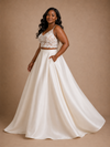 ChicSew Beautiful Two‑Piece Spaghetti Straps Lace Applique Satin A-Line Floor-Length Wedding Dress
