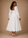 ChicSew Crepe Long Sleeves A-Line Ankle-Length Wedding Dress With Button