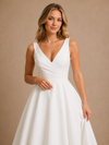 ChicSew Elegant V-Neck A-Line Crepe Ruched Floor-Length Wedding Dresses