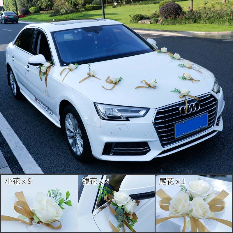 Wedding Car Decoration Flower Mirror Tied Flower, CF2901