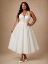 ChicSew Classy Halter Boning Glitter Tulle A-Line Ankle-Length Wedding Dress With Applique