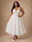 ChicSew Classy Halter Boning Glitter Tulle A-Line Ankle-Length Wedding Dress With Applique