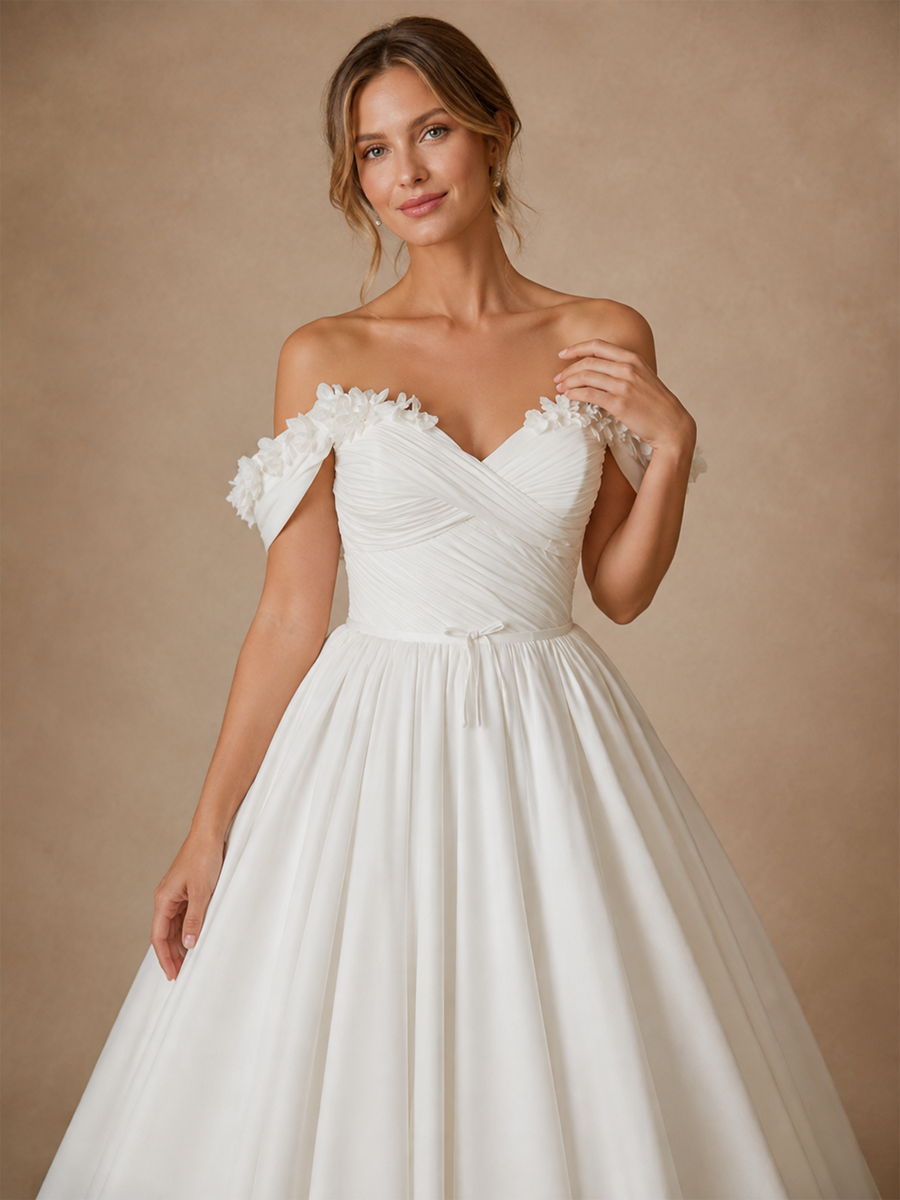 ChicSew Elegant V-Neck Off The Shoulder Chiffon A-Line Maxi Wedding Dress With 3D Flowers