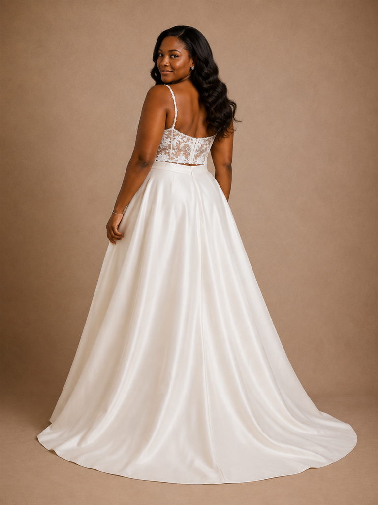 ChicSew Beautiful Two‑Piece Spaghetti Straps Lace Applique Satin A-Line Floor-Length Wedding Dress