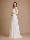 ChicSew Elegant Bateau Long Sleeves Two Piece Lace Chiffon A-Line Maxi Wedding Dress