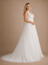 ChicSew Romantic V-Neck Spaghetti Straps Sleeveless Lace Tulle A-Line Maxi Wedding Dress
