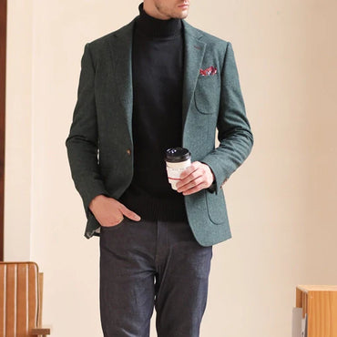 Men's Vintage Herringbone Tweed Notch Lapel Blazer Jacket CN420