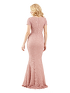 Elegant Mermaid Lace Short Sleeves Formal Long Mother Of The Bride and Groom Dresses Side Slit