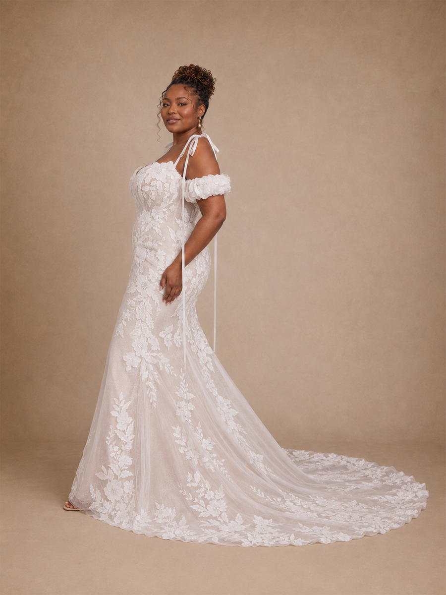 ChicSew Modern Unique Mermaid Cold Shoulder Lace Tulle Maxi Long Wedding Dress