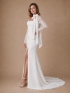 ChicSew Elegant Unique Square Neck Crepe Mermaid Lace Applique Long Sleeves Side Slit Maxi Long Wedding Dresses