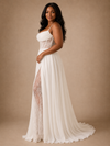 ChicSew Classy Spaghetti Straps Lace Applique Chiffon Side Slit A-Line Long Wedding Dress With Pleats