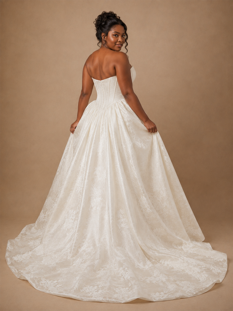 ChicSew Fancy Unique Sweetheart Floral Satin A-Line Floor-Length Wedding Dress With Boning