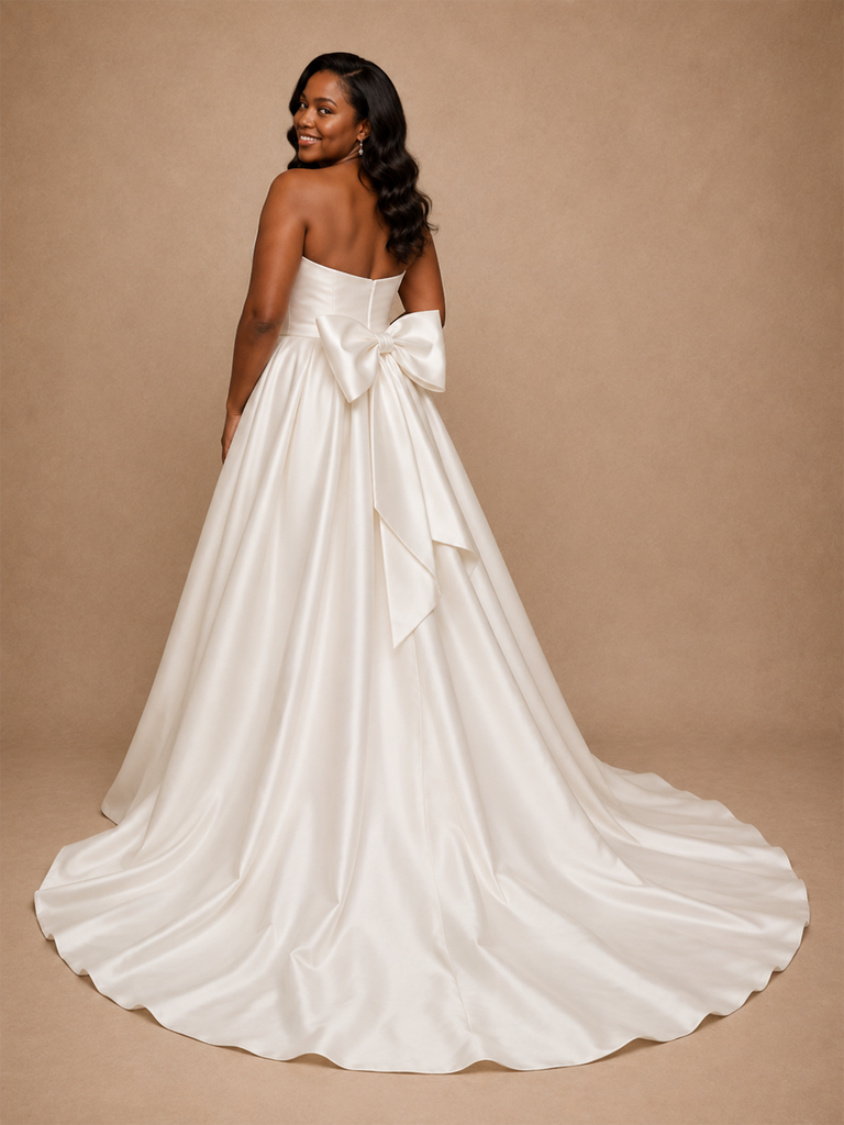 ChicSew Fancy Sweetheart Satin A-Line Floor-Length Wedding Dress With Oversized Bow Knot