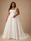ChicSew Claasy Square Neck Satin A-Line Sleeveless Long Wedding Dress With Pleats