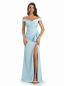 Elegant Off The Shoulder Silky Satin Mermaid Long Evening Dresses For Women Side Slit