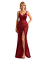 Sexy V-Neck Spaghetti Straps Silky Satin Mermaid Long Evening Gown Dresses For Women