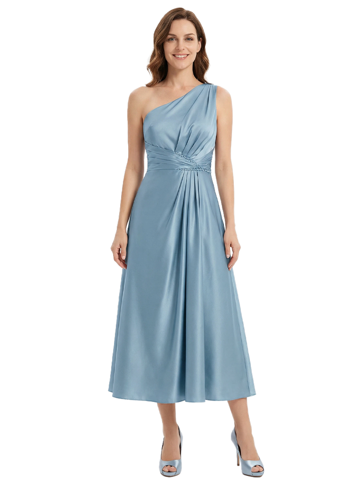 Simple Satin Tea Length Mother of the Bride Dresses A-Line Modern Wedding Party