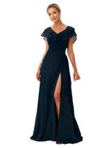 Elegant Flutter Sleeves V-Neck Chiffon A-Line Mother of The Bride Dresses