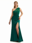 Trendy One Shoulder Mermaid Silky Satin Long Formal Dresses Side Slit