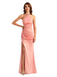 Elegant Halter Mermaid Ruched Satin Long Evening Formal Dresses Side Slit