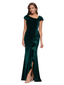 Elegant Asymmetric Cap Sleeves Ruffles Velvet Long Mother of The Dresses