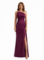 Trendy Strapless Asymmetrical Silky Satin Mermaid Long Evening Formal Dresses Side Slit