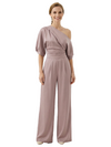 Modern Asymmetrical Short Sleeves Wedding Pantsuits For Mother Of The Bride
