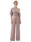 Modern Asymmetrical Short Sleeves Wedding Pantsuits For Mother Of The Bride